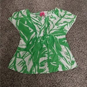 Lilly Pulitzer White and Green Tropical V-Neck swim cover up